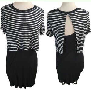Enough About Me... Medium Casual Stretxh Black and White Striped Dress